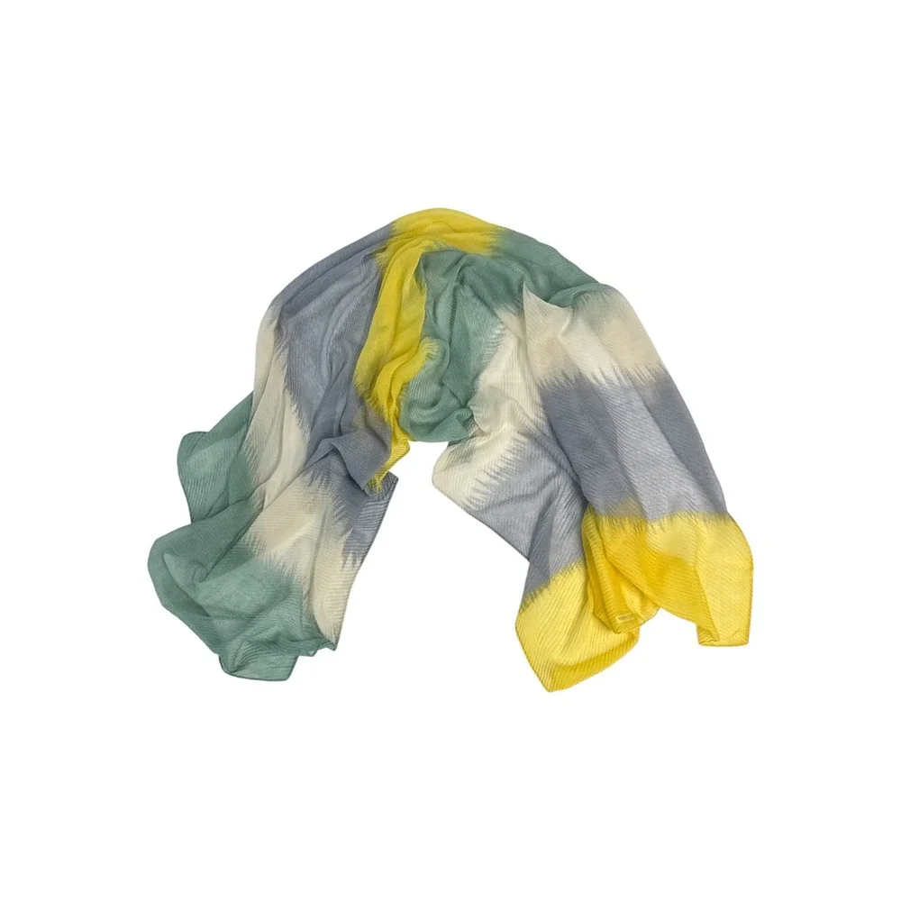 Sally McKeen Scarf Womens OS Yellow Blue Green Excellent Tie Dye Ikat Boho Wrap